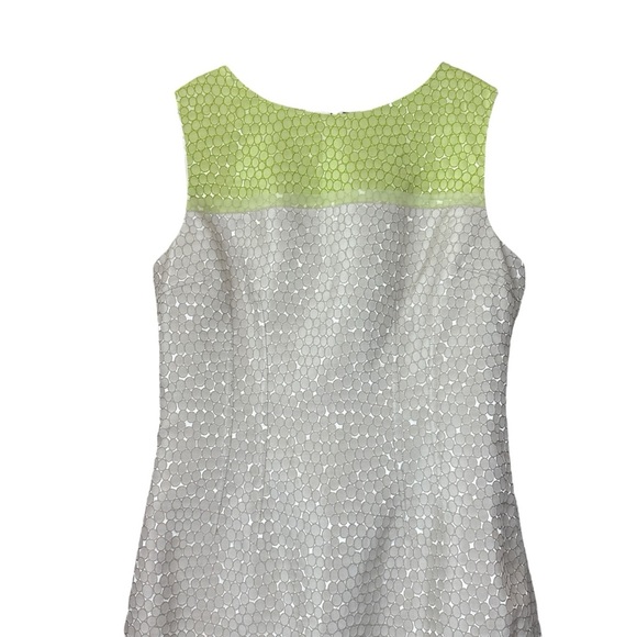 Elie Tahari Colorblock Textured Dot Dress Taupe Beige Lime Green Size 10 - Picture 3 of 9